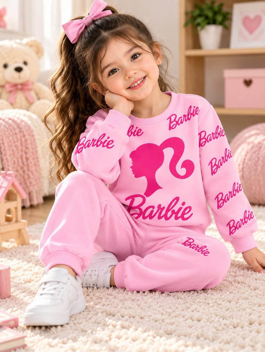 Pink Barbie Winter Fleece Kids Track Suits