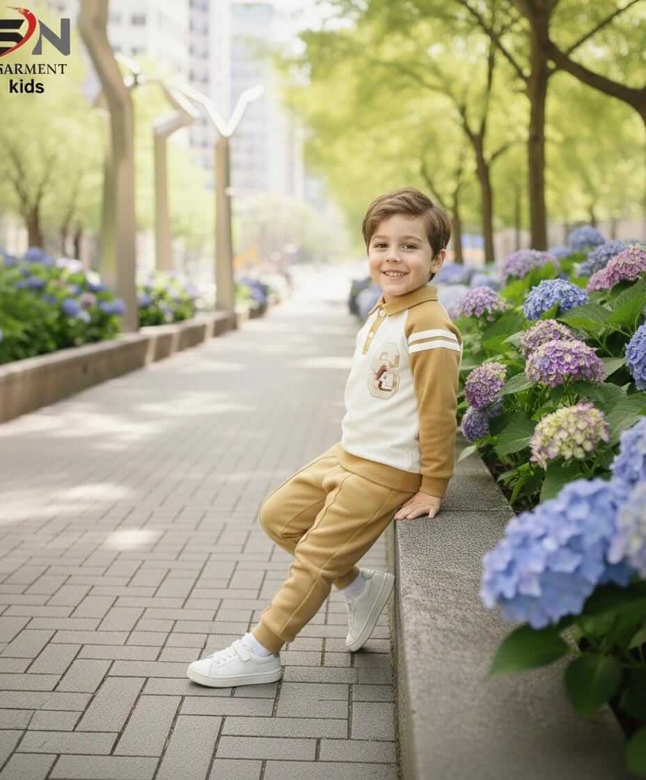 Brown Button with Collar Winter Fleece Kids Track Suits