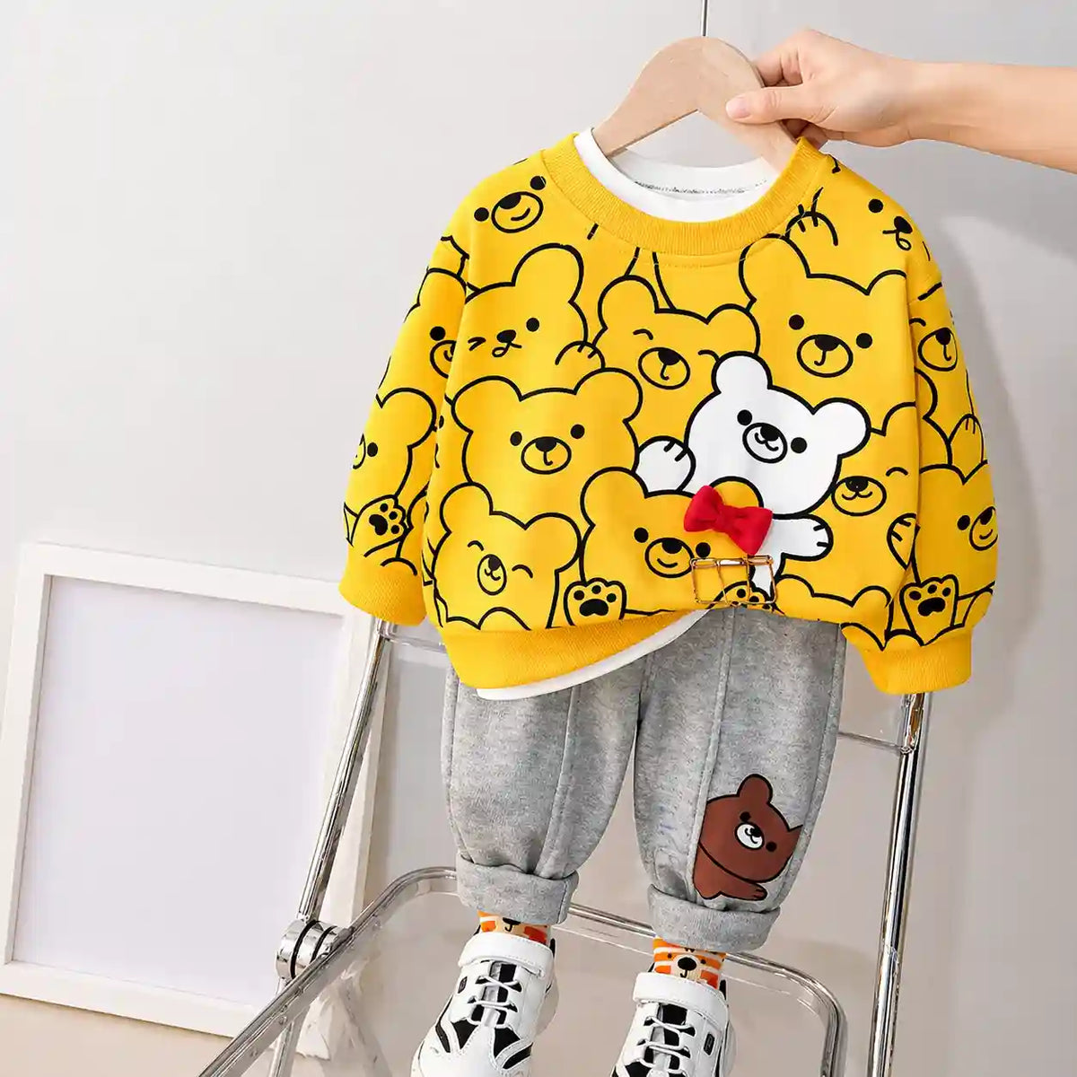 Yellow Teddy Bear Winter Fleece Kids Track Suits