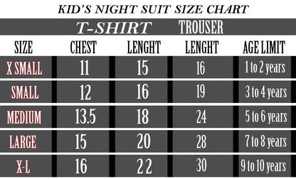 White Flower Tshirt With Trouser Printed Kids Night Suit