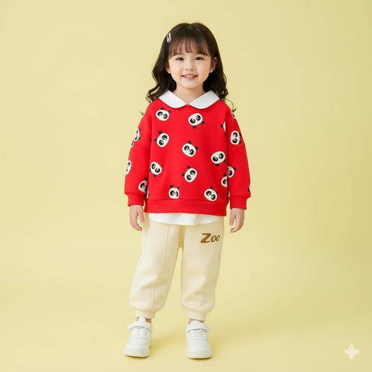 Panda Print Fleece Set (Red/Cream)