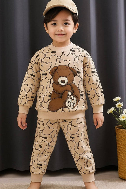 Teddy Bear Print Fleece Co-ord Set (Beige)