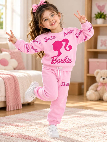 Pink Barbie Winter Fleece Kids Track Suits