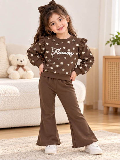 Brown Flower Winter Fleece Kids Track Suits