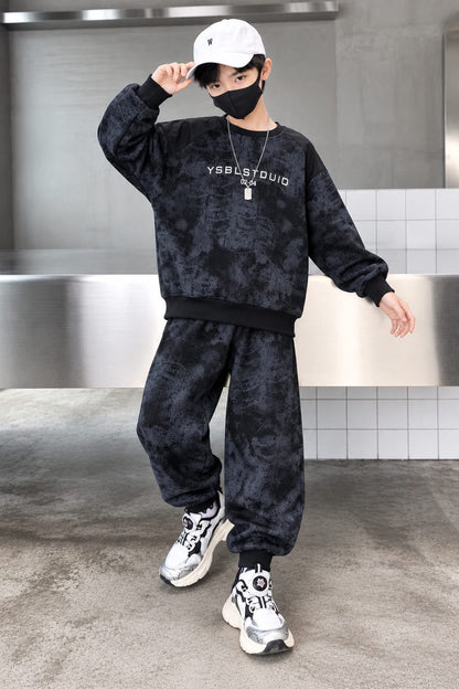 YSBL Studio Charcoal Grey Winter Fleece Kids Track Suits