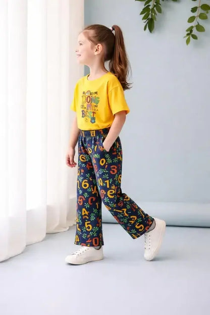 Yellow Doing My Best Printed Half Sleeves Kids Suit